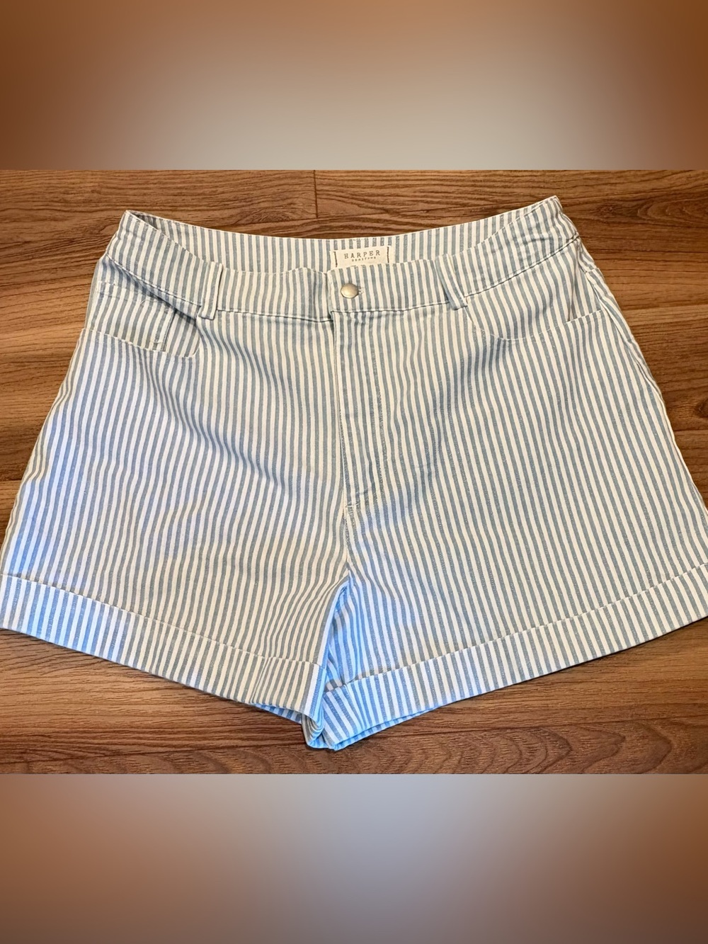 Harper Heritage Blue Stripe High
Waisted Denim Shorts Sz 28